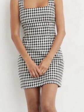 DIVIDED H&M Houndstooth Square-Neck Bodycon Mini Dress - Black & White, Size M
